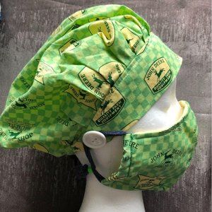 Women's Adjustable Surgical Bouffant /Cap w Buttons Green John Deere